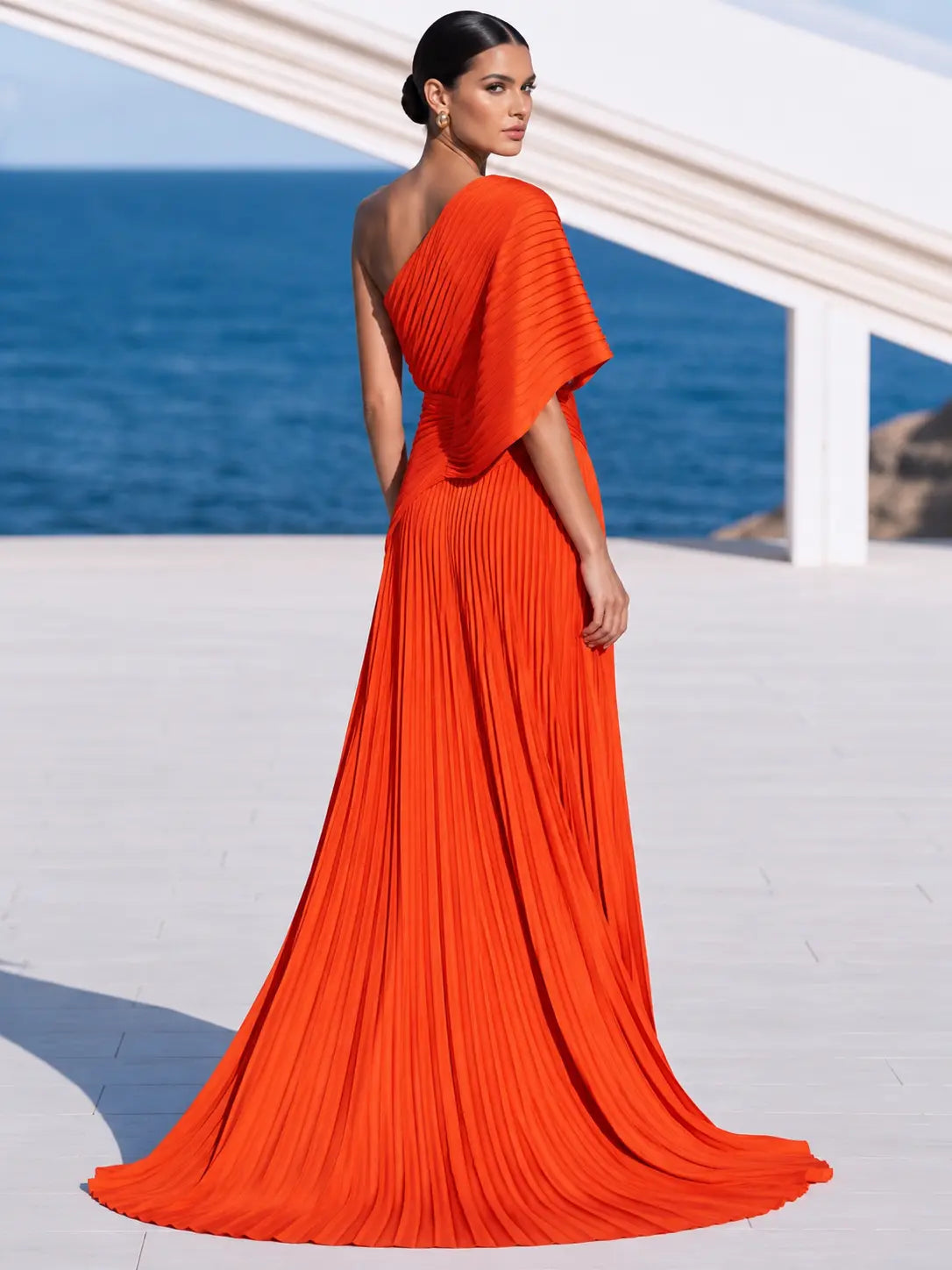 Celeste | Asymmetric Pleated Maxi Dress