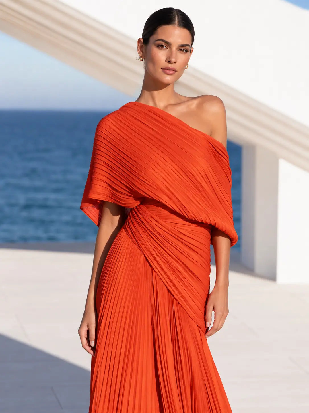 Celeste | Asymmetric Pleated Maxi Dress