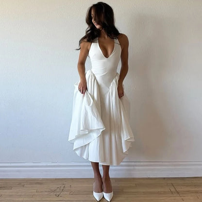 Vestido Feminino Elegante Eudora – Longo Decote Profundo e Costas Nuas