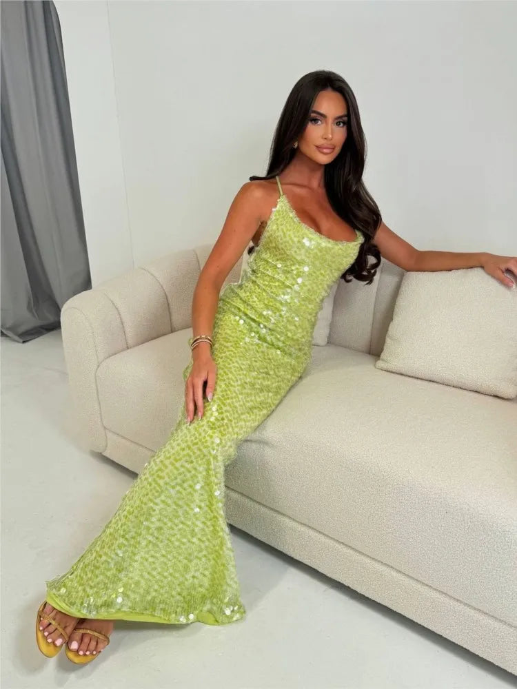Vestido Longo Paetê Green Maxiane