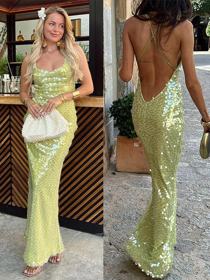 Vestido Longo Paetê Green Maxiane
