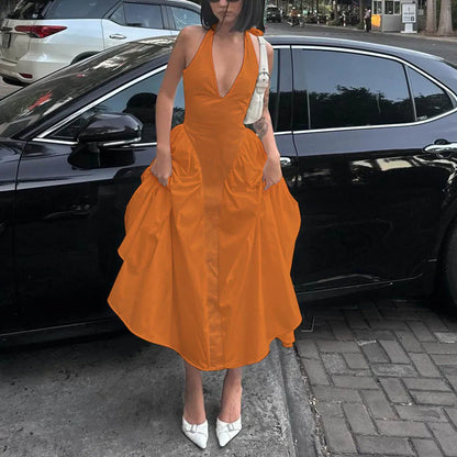 Vestido Feminino Elegante Eudora – Longo Decote Profundo e Costas Nuas