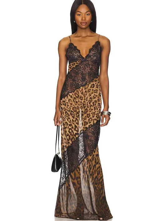 Vestido Longo Onça Selvagem – Decote V e Costas Abertas