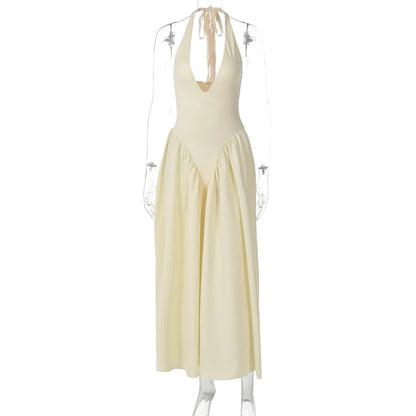 Vestido Feminino Elegante Eudora – Longo Decote Profundo e Costas Nuas