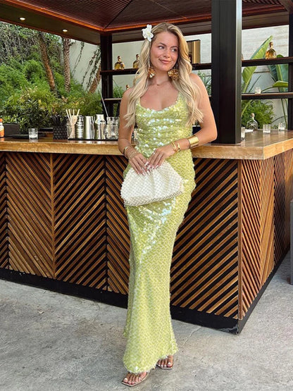 Vestido Longo Paetê Green Maxiane