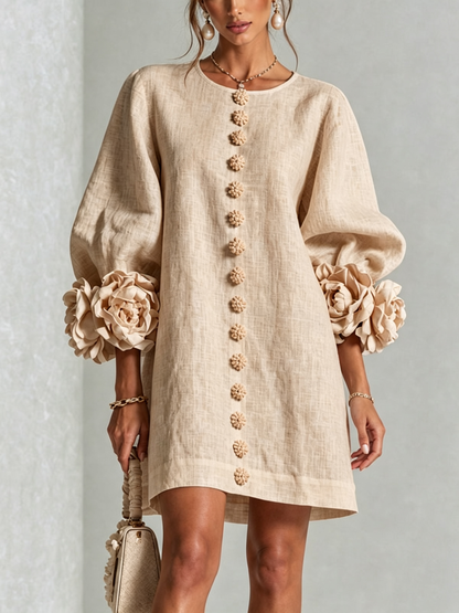 Vestido Curto Helena Floral com Mangas Marcantes