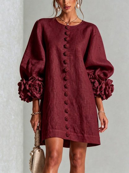 Vestido Curto Helena Floral com Mangas Marcantes