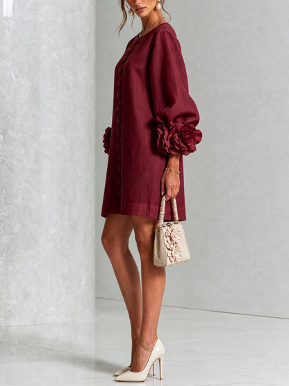 Vestido Curto Helena Floral com Mangas Marcantes