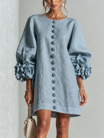 Vestido Curto Helena Floral com Mangas Marcantes