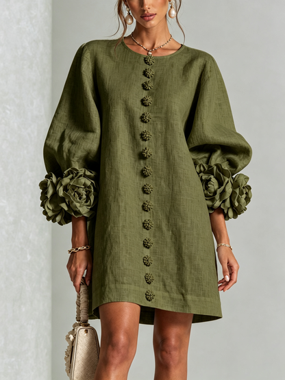 Vestido Curto Helena Floral com Mangas Marcantes