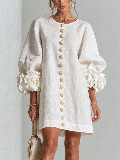 Vestido Curto Helena Floral com Mangas Marcantes