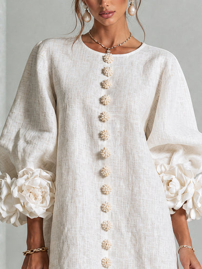 Vestido Curto Helena Floral com Mangas Marcantes