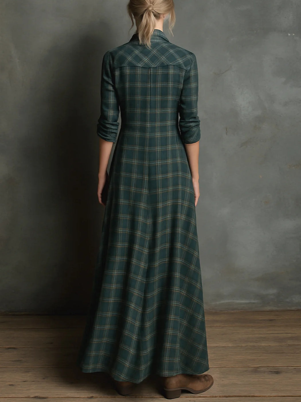 Vestido Althira Camiseiro Maxi Xadrez Verde