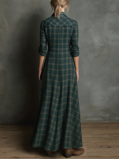 Vestido Althira Camiseiro Maxi Xadrez Verde
