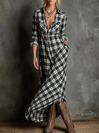 Vestido Althira Camiseiro Maxi Xadrez Verde