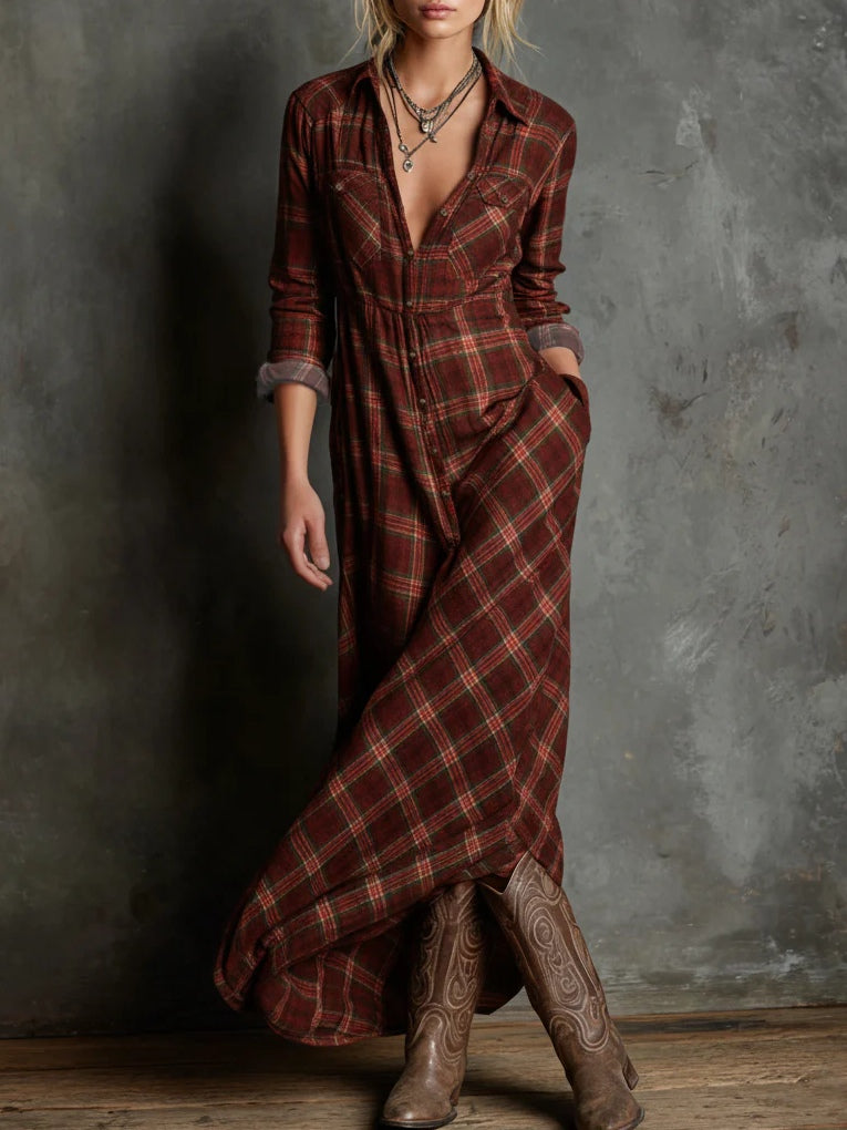 Vestido Althira Camiseiro Maxi Xadrez Verde