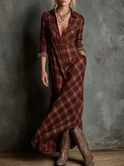Vestido Althira Camiseiro Maxi Xadrez Verde