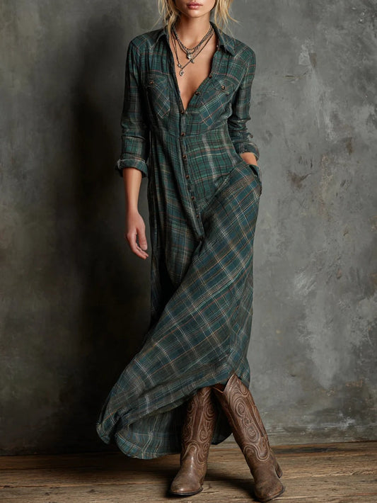 Vestido Maitê Longo Xadrez Verde