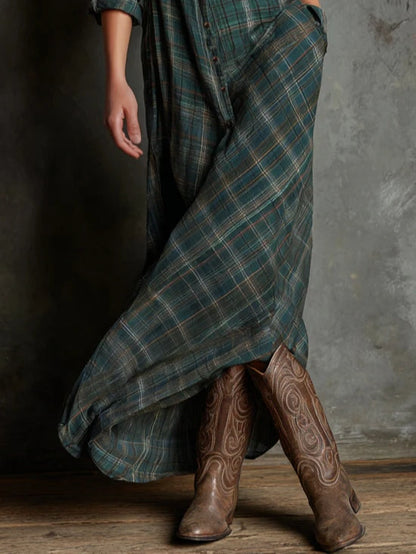 Vestido Althira Camiseiro Maxi Xadrez Verde