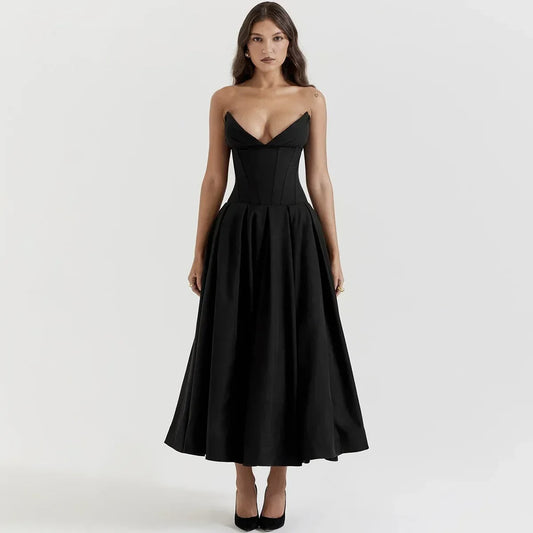 Vestido Elegante Midi Decote em V - Talita