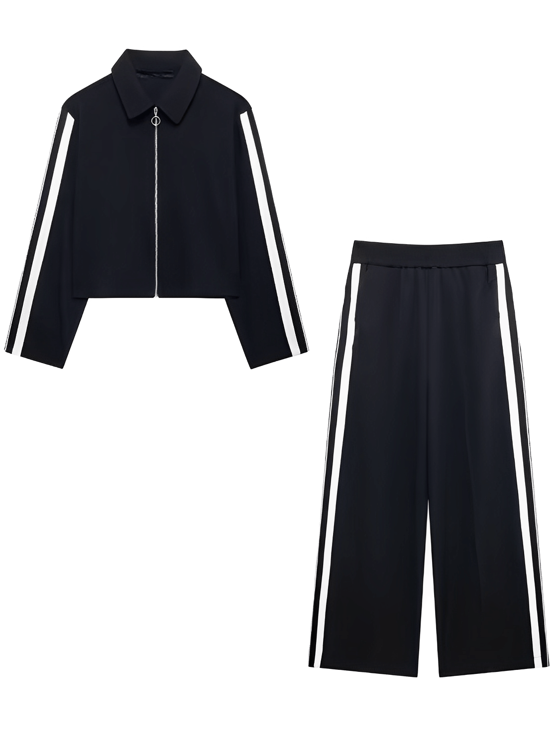 Conjunto Feminino Casual Esportivo com Jaqueta de Zíper e Calça com Listras Brancas Laterais  – Fernanda