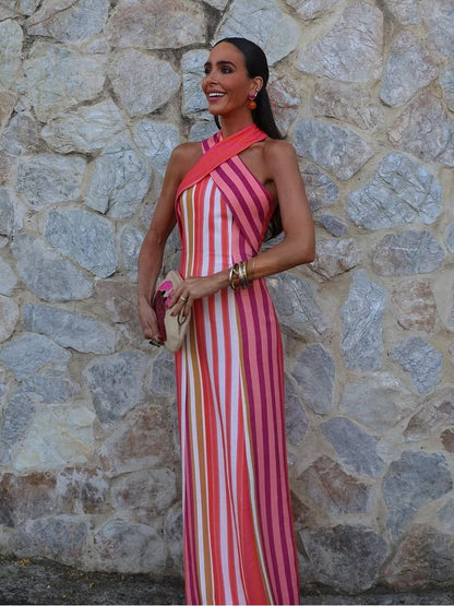 Vestido Sunset Samba com Alças Cruzadas e Listras
