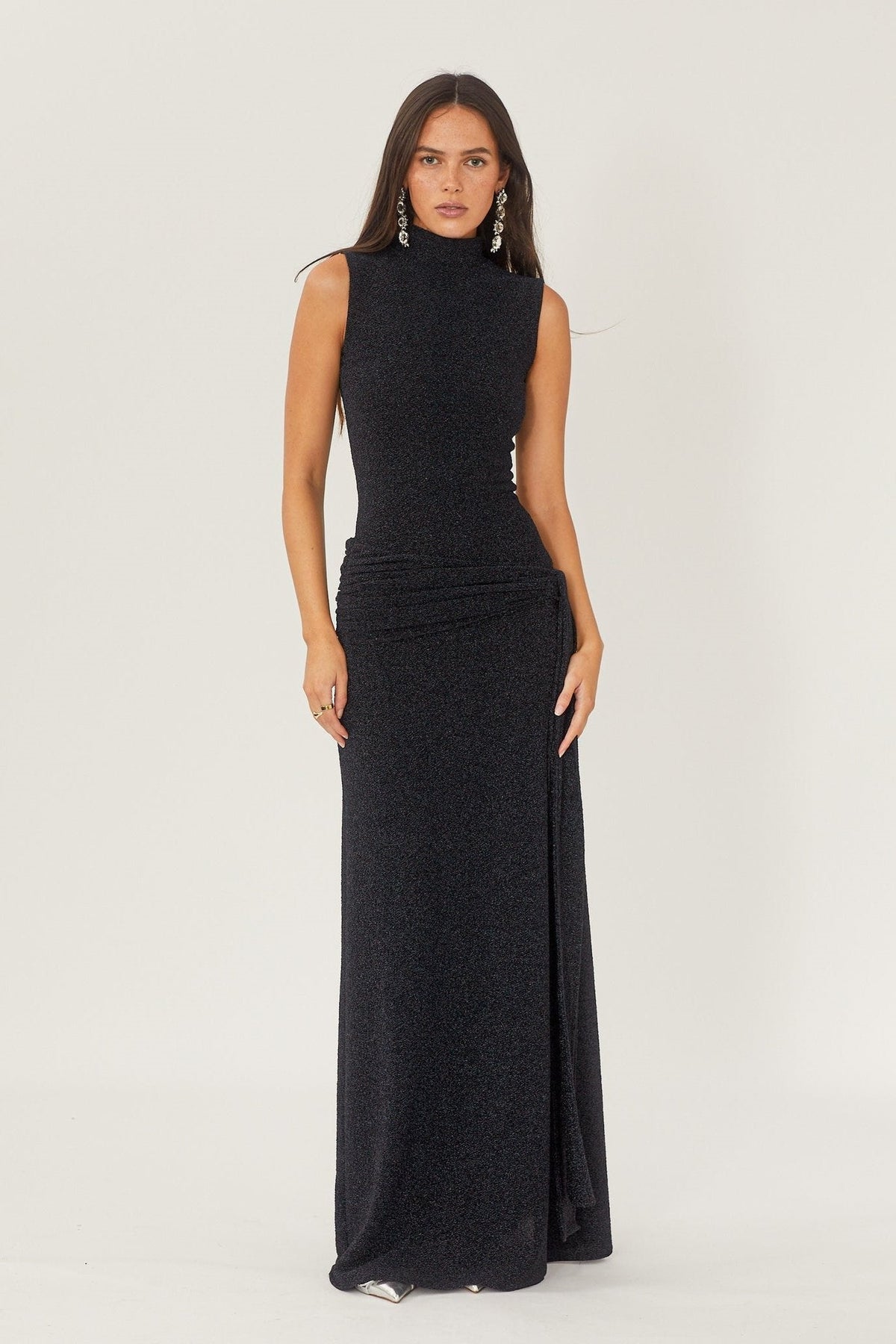 Vestido Longo de Malha Metalizada com Alça - Mariza