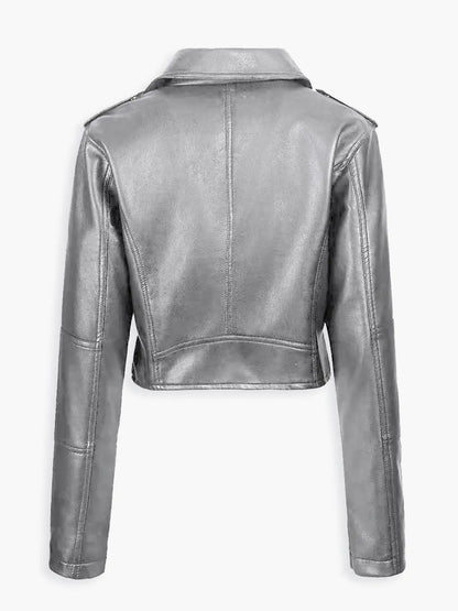 Jaqueta Biker Cropped de Couro Sintético - AiRin