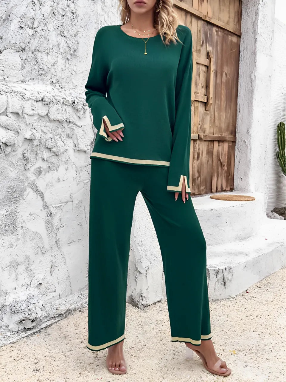 Conjunto Feminino com Blusa Mullet Manga Longa e Calça com Cós Elástico - Ana