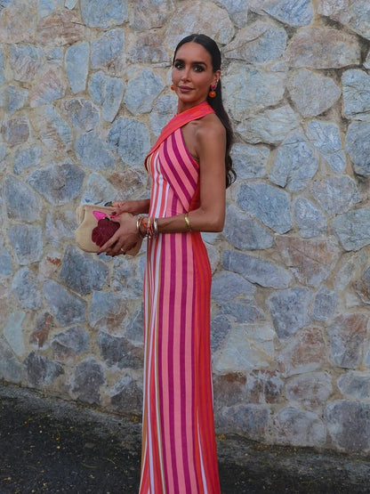 Vestido Sunset Samba com Alças Cruzadas e Listras