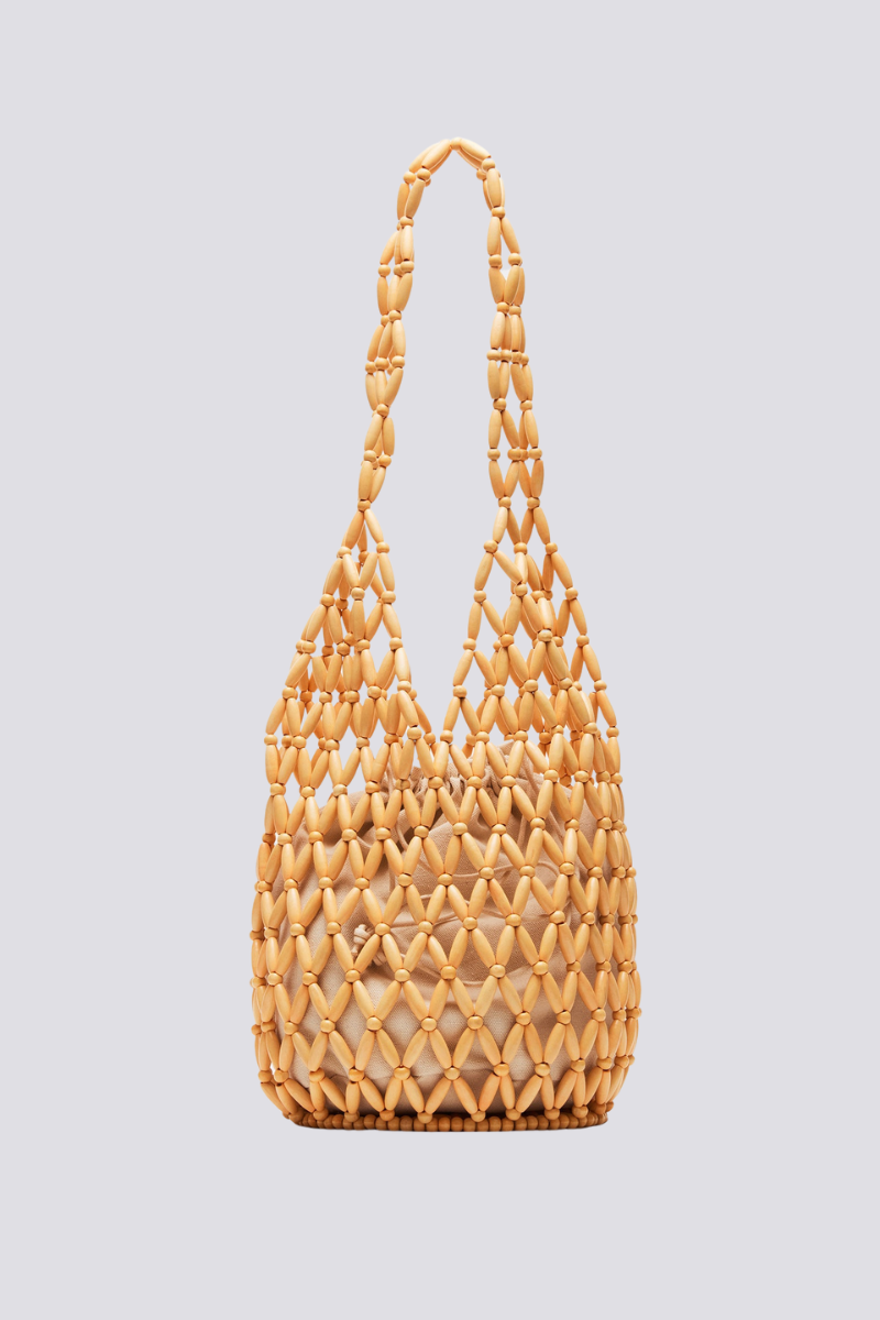 Bolsa de Ombro Georgina com Miçangas de Madeira