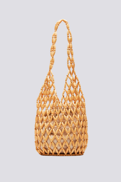 Bolsa de Ombro Georgina com Miçangas de Madeira