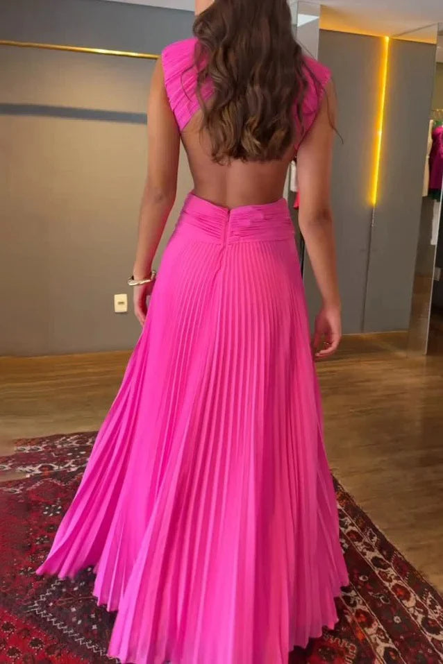 Marcela | Vestido Longo Plissado com Recorte na Cintura