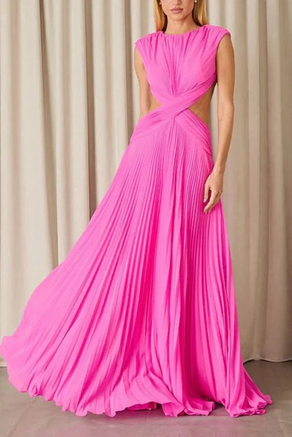 Marcela | Vestido Longo Plissado com Recorte na Cintura