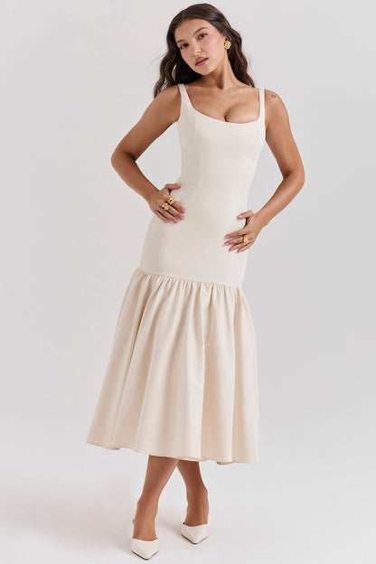 Loren | Vestido Elegante de Chiffon Plissado com Mangas Longas