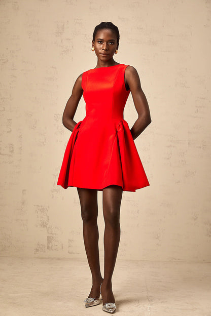 Vestido Mini Vermelho Flare com Decote Bateau