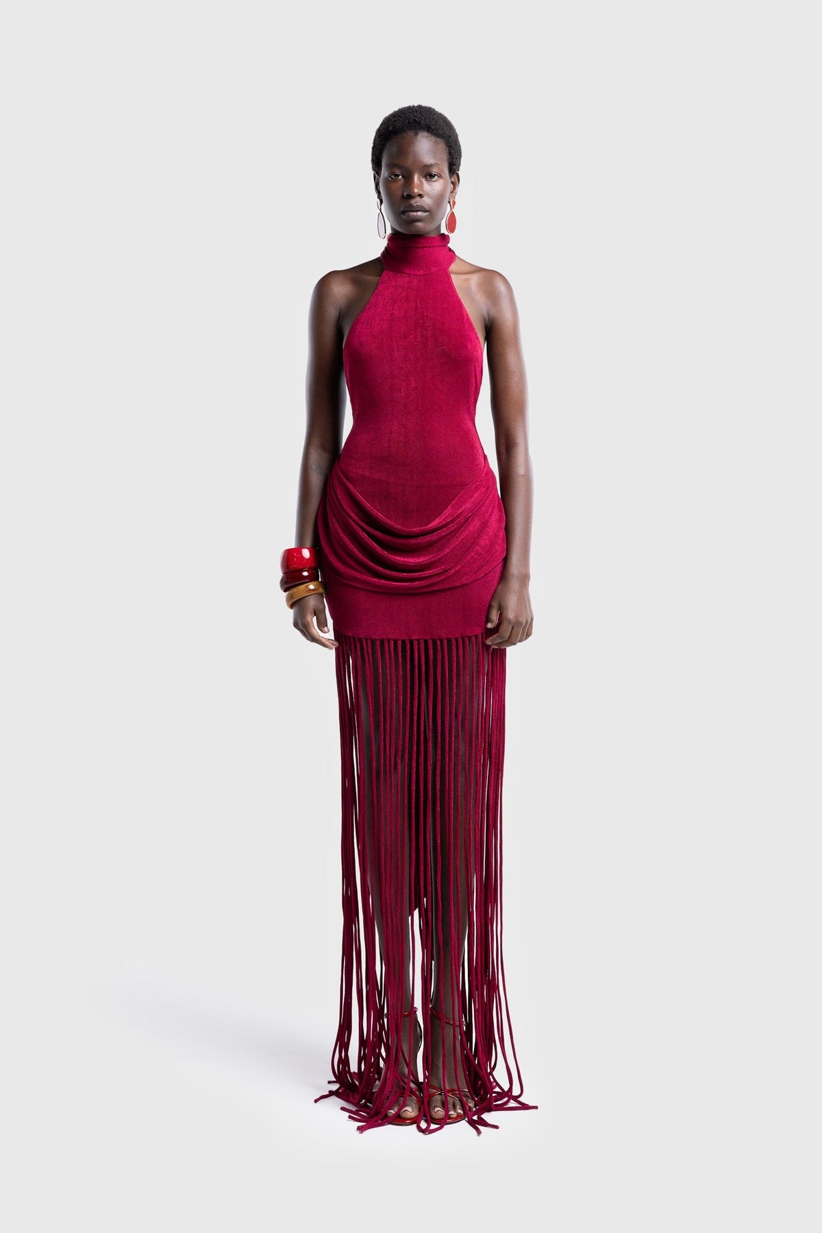 Vestido Longo Halo com Franjas