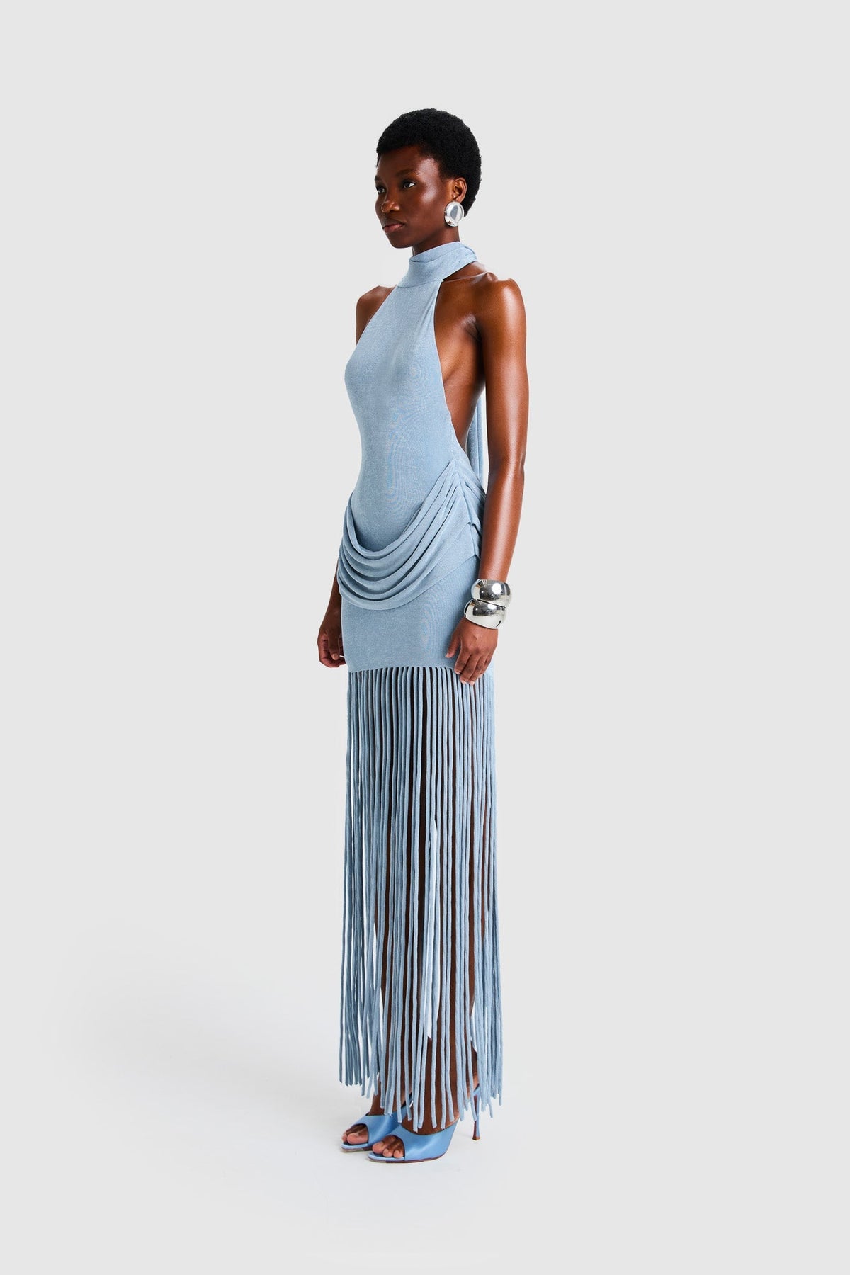Vestido Longo Halo com Franjas
