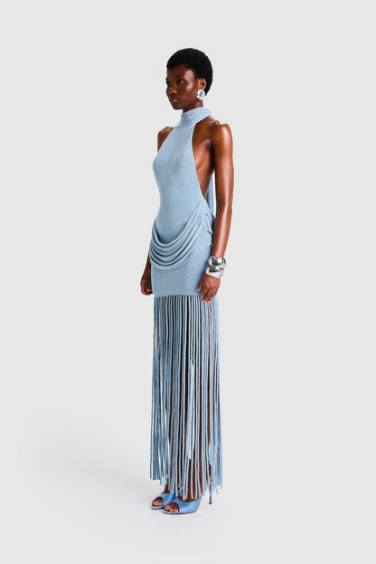 Vestido Longo Halo com Franjas