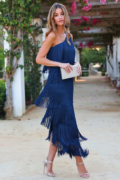 Amanda | Elegant Long Fringe Dress