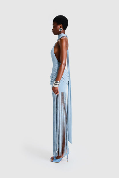 Vestido Longo Halo com Franjas
