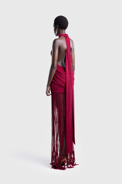 Vestido Longo Halo com Franjas