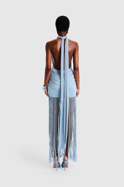 Vestido Longo Halo com Franjas