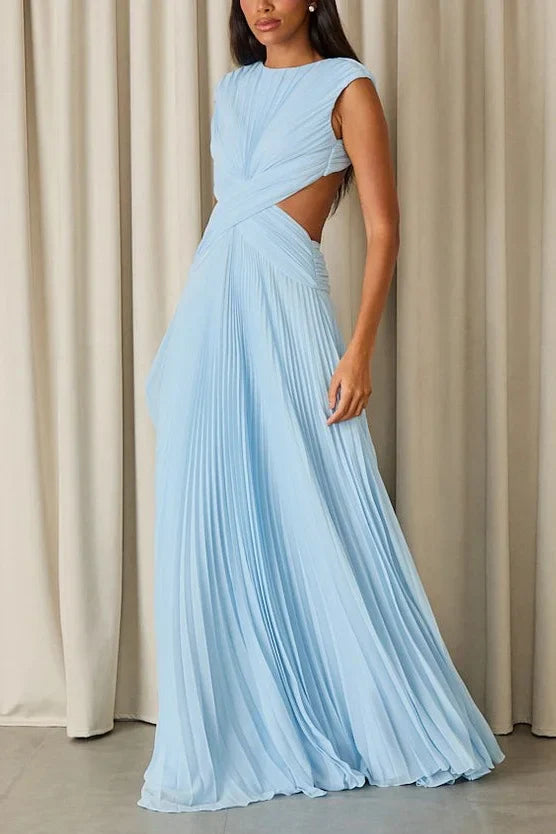 Marcela | Vestido Longo Plissado com Recorte na Cintura