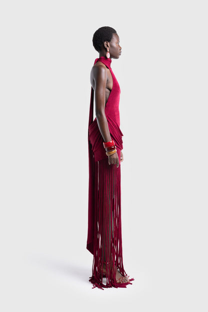 Vestido Longo Halo com Franjas