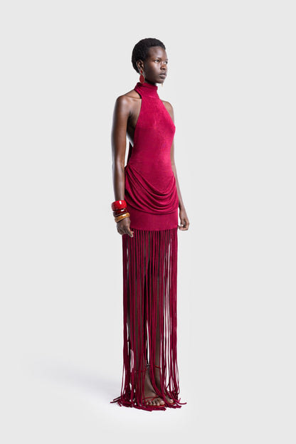 Vestido Longo Halo com Franjas