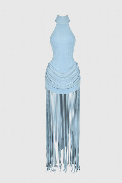Vestido Longo Halo com Franjas