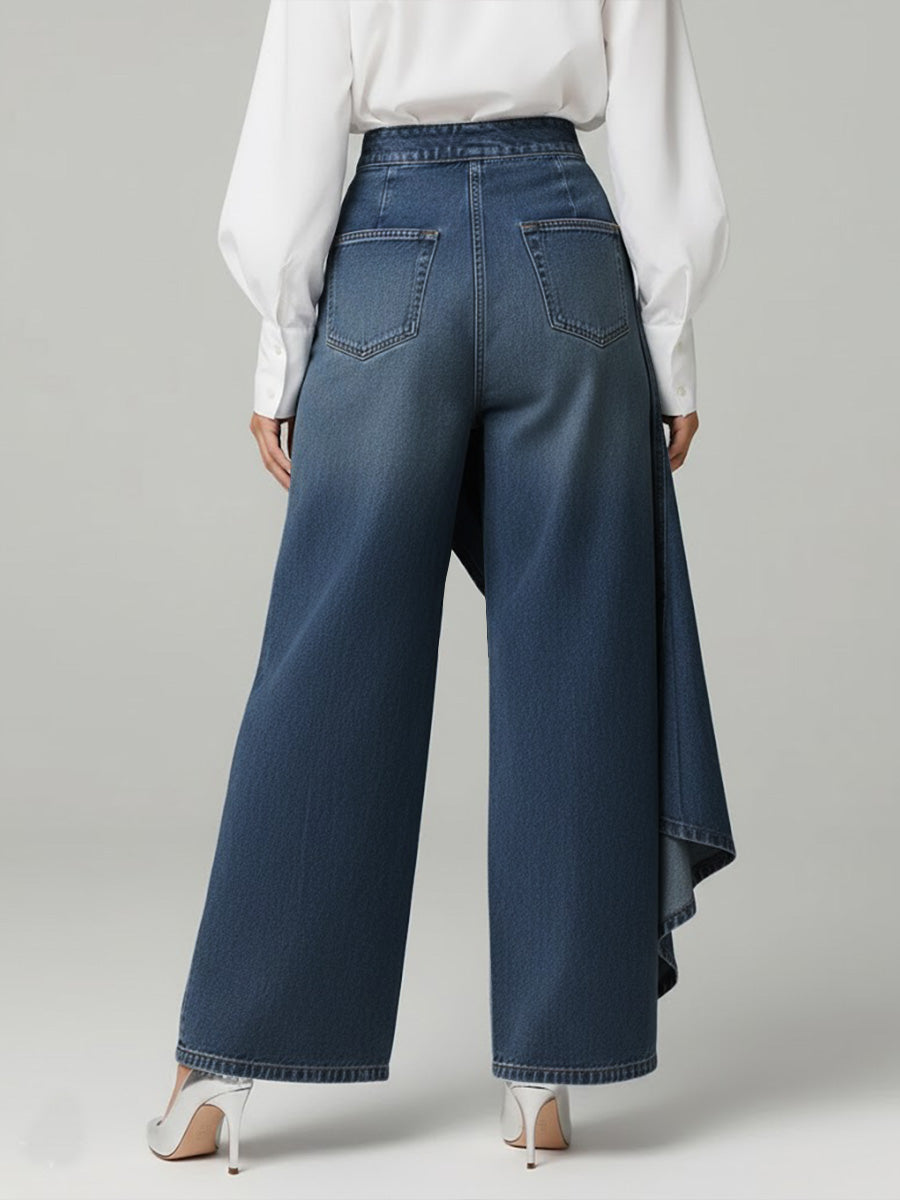 Calça Wide Leg com Transpasse Assimétrico e Cintura Alta