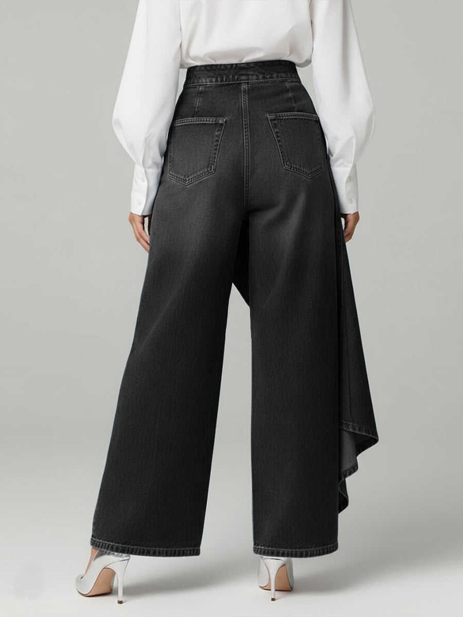 Calça Wide Leg com Transpasse Assimétrico e Cintura Alta