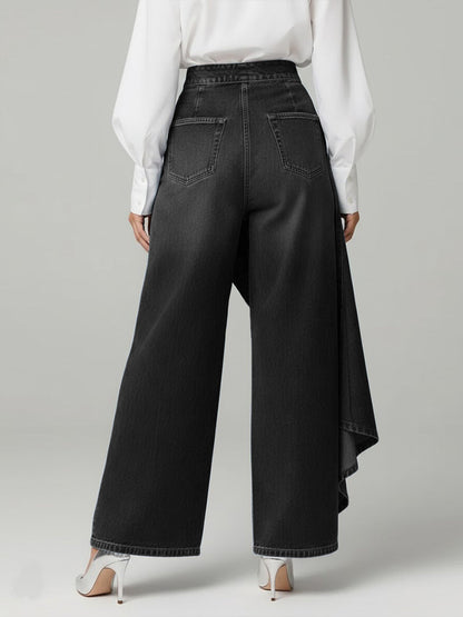 Calça Wide Leg com Transpasse Assimétrico e Cintura Alta
